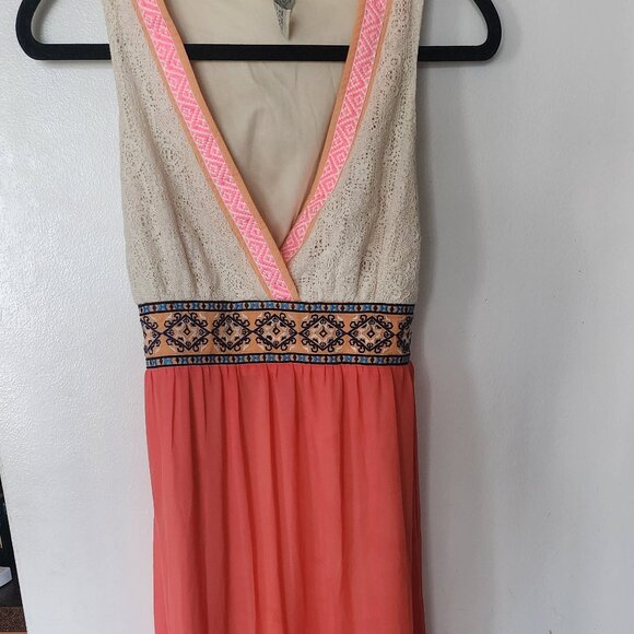 Flying Tomato Maxi Dress Sleeveless Lined Lace Ribbon Accent Chiffon Sz s - Picture 2 of 7